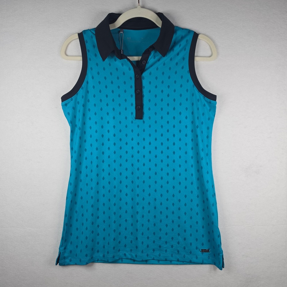 Under Armour HeatGear Sleeveless Golf Polo Small Turquoise Geometric Teal